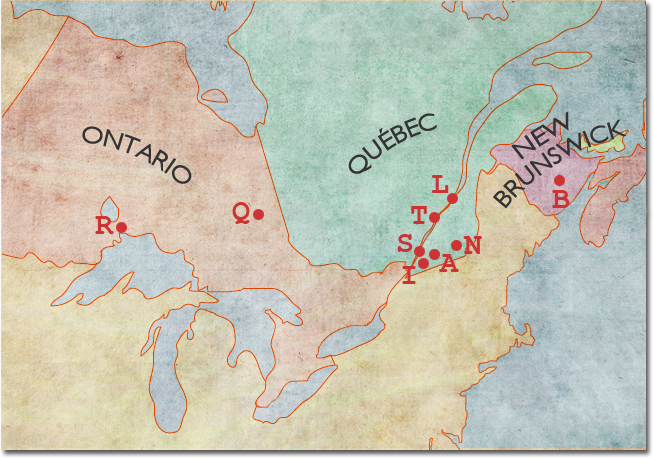 Carte des camps d’internement du Canada
